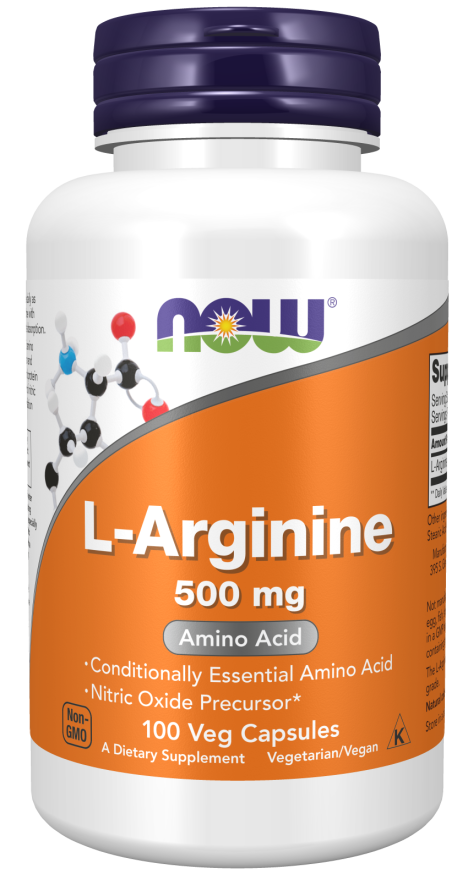NOW Foods L-Arginine 500 mg Veg Capsules, 100 Count
