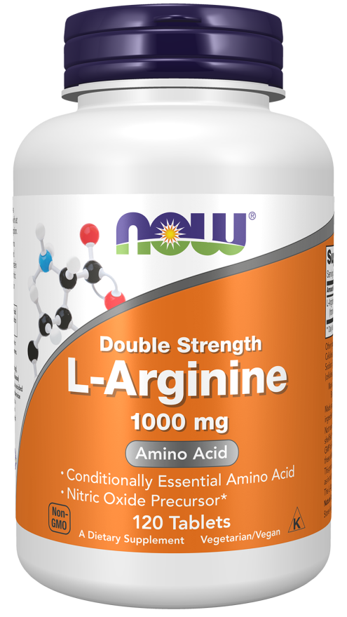 NOW Foods L-Arginine, Double Strength 1000 mg Tablets, 120 Count