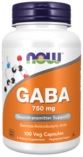 NOW Foods GABA 750 mg Veg Capsules, 100 Count