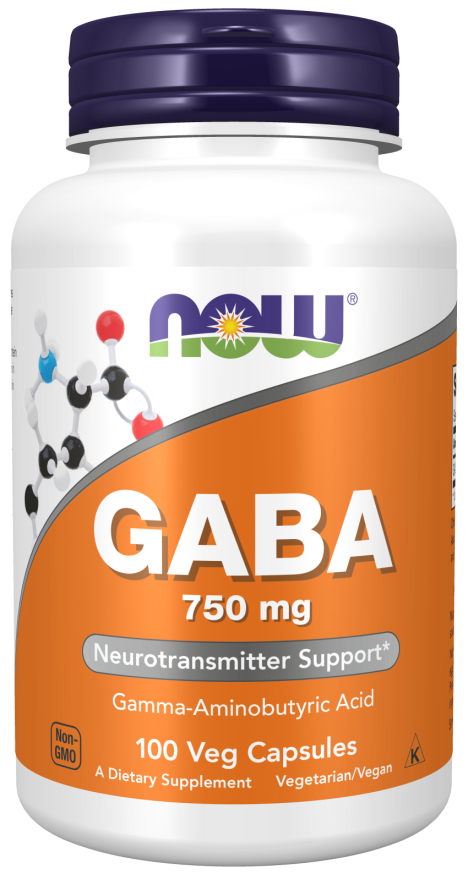 NOW Foods GABA 750 mg Veg Capsules, 100 Count