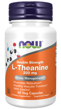 NOW Foods L-Theanine, Double Strength 200 mg Veg Capsules, 60 Count