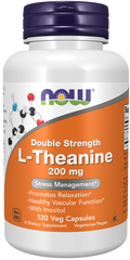 NOW Foods L-Theanine, Double Strength 200 mg Veg Capsules, 120 Count