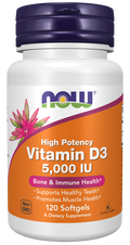 NOW Foods Vitamin D-3 5000 IU Softgels, 120 Count