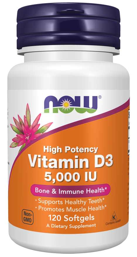 NOW Foods Vitamin D-3 5000 IU Softgels, 120 Count