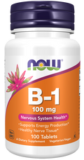 NOW Foods Vitamin B-1 100 mg Tablets, 100 Count