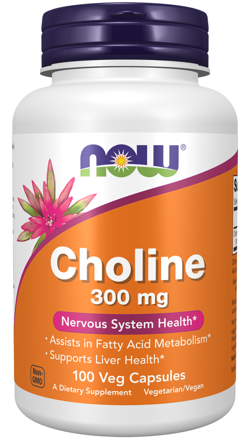 NOW Foods Choline 300 mg Veg Capsules, 100 Count