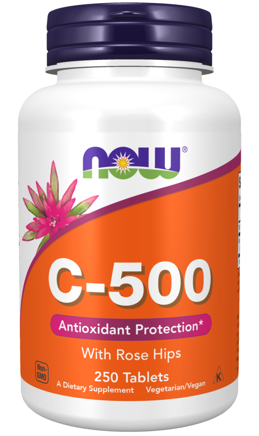 NOW Foods Vitamin C-500 Tablets with Rose Hips, 250 Count