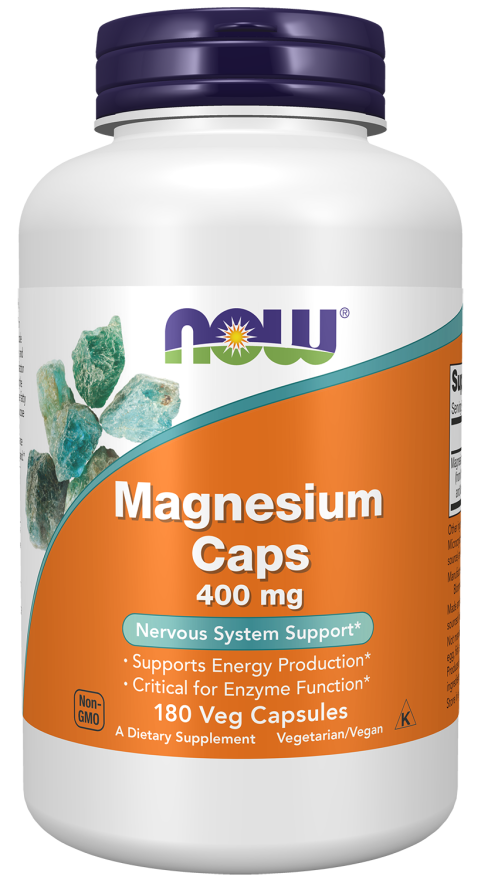 NOW Foods Magnesium 400 mg Veg Capsules, 180 Count