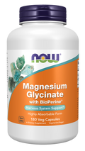 NOW Foods Magnesium Glycinate with BioPerine Veg Capsules, 180 Count