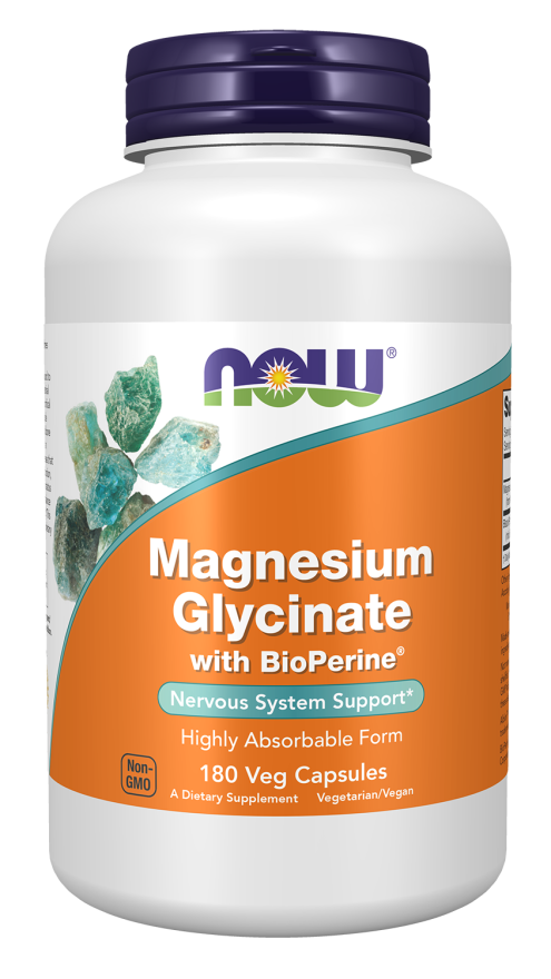 NOW Foods Magnesium Glycinate with BioPerine Veg Capsules, 180 Count