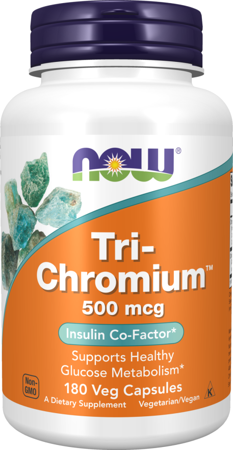 NOW Foods Tri-Chromium 500 mcg with Cinnamon Veg Capsules, 180 Count