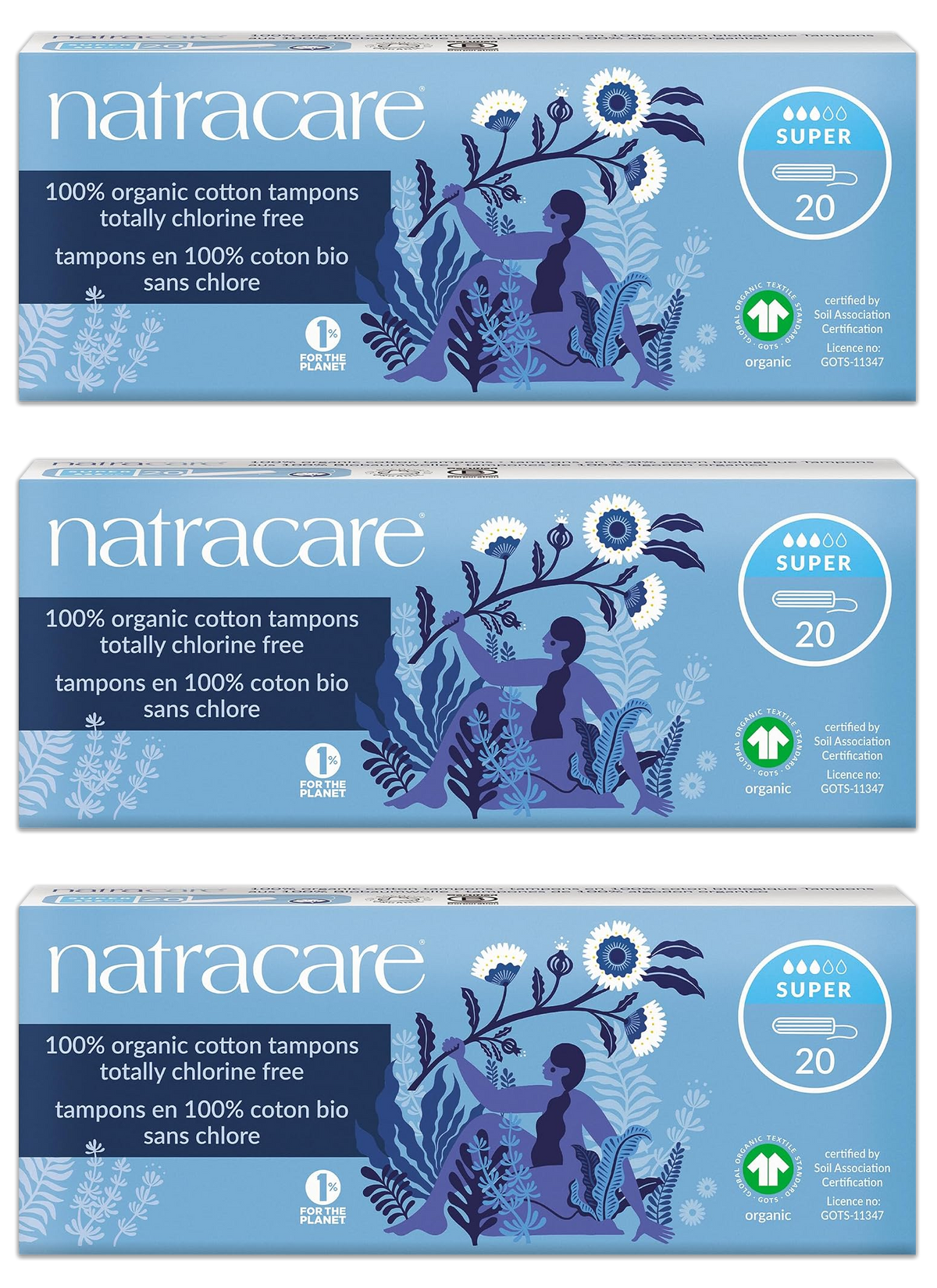 Super Non-Applicator Organic Cotton Tampons (20 Count) - 3 Pack