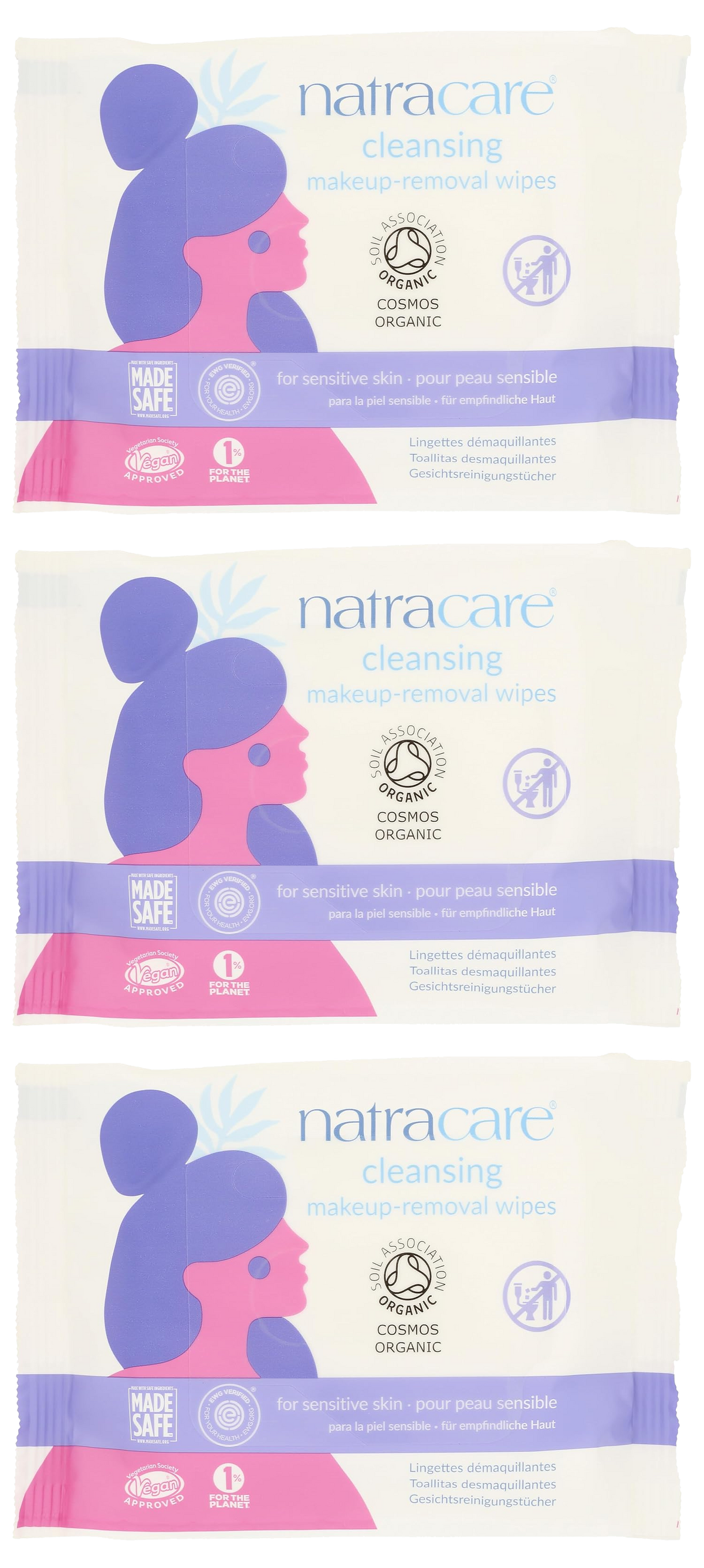 Organic Cleansing Makeup Remover Wipes - 3 Pack