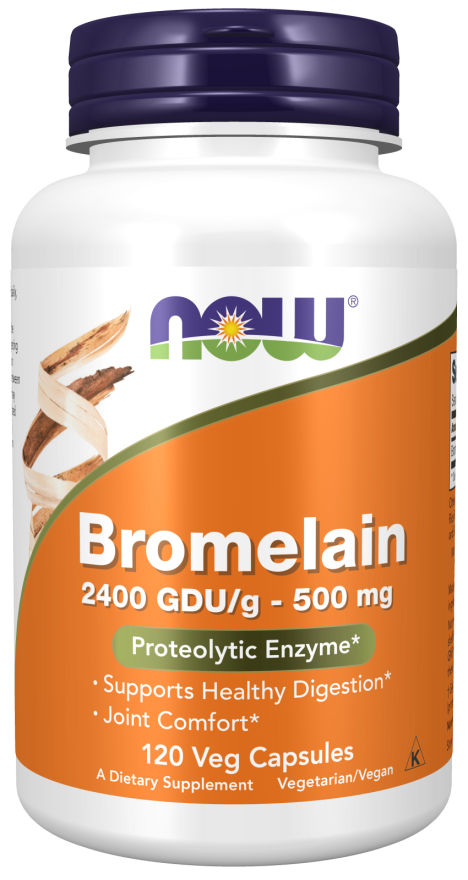 NOW Foods Bromelain 500 mg (2,400 GDU) Veg Capsules, 120 Count