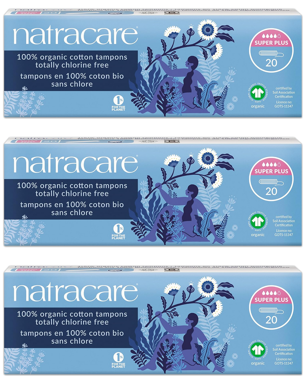 Super Plus Non-Applicator Organic Cotton Tampons - 3 Pack