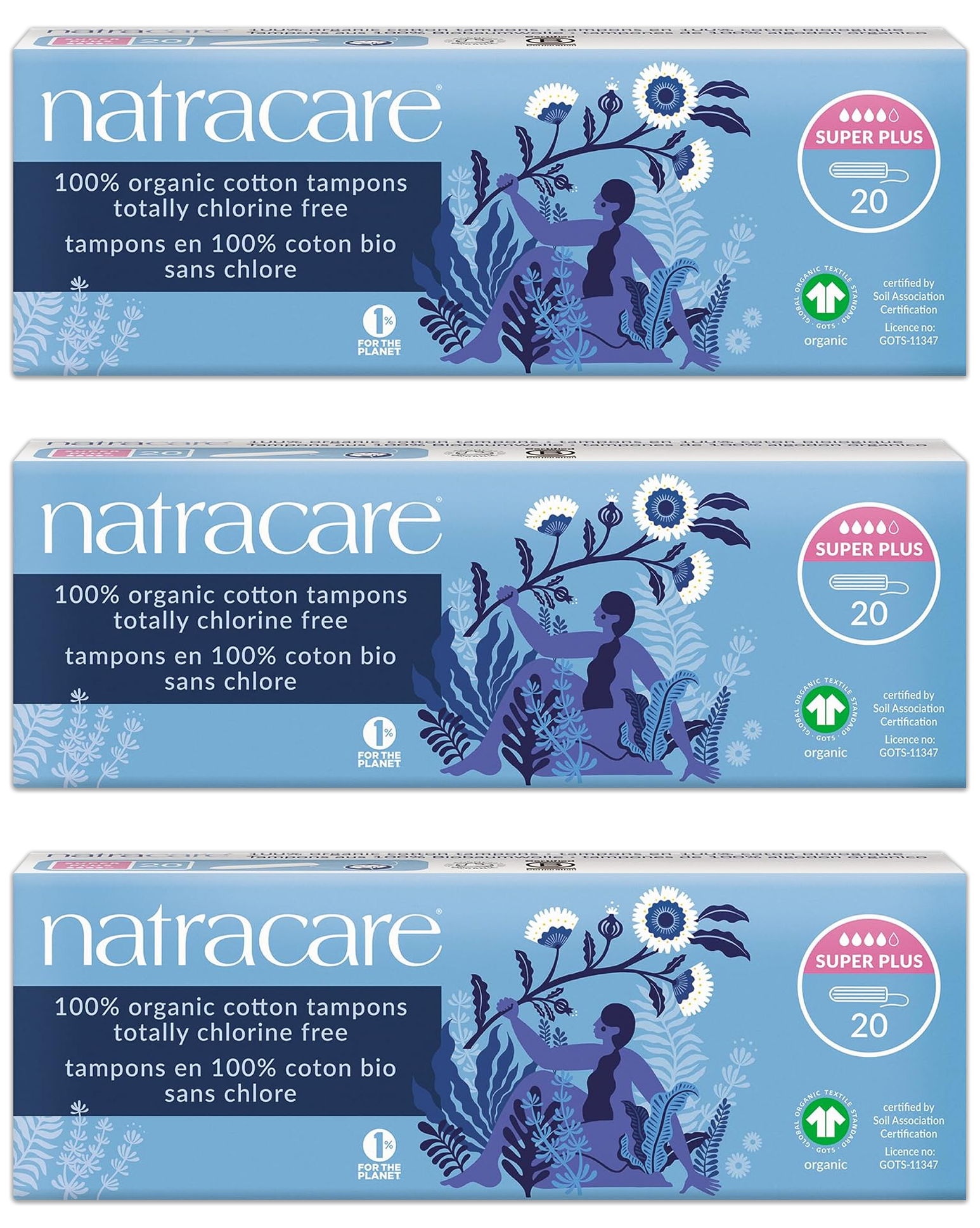 Super Plus Non-Applicator Organic Cotton Tampons - 3 Pack