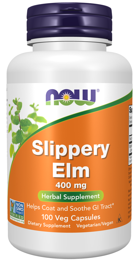 NOW Foods Slippery Elm 400 mg Veg Capsules, 100 Count