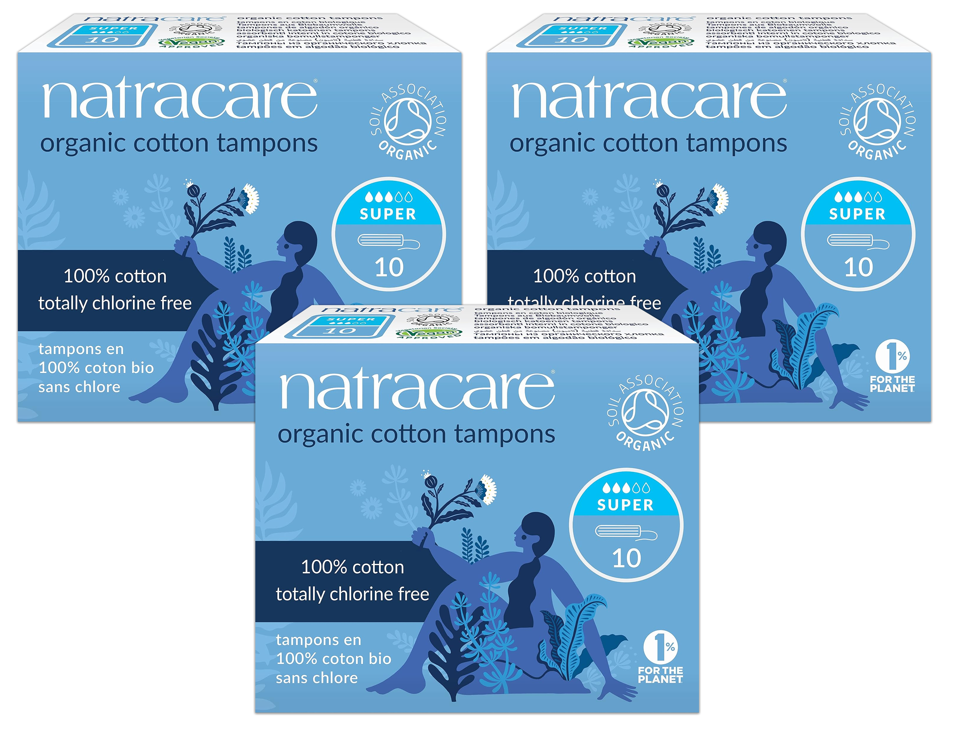 Super Non-Applicator Organic Cotton Tampons (10 Count) - 3 Pack