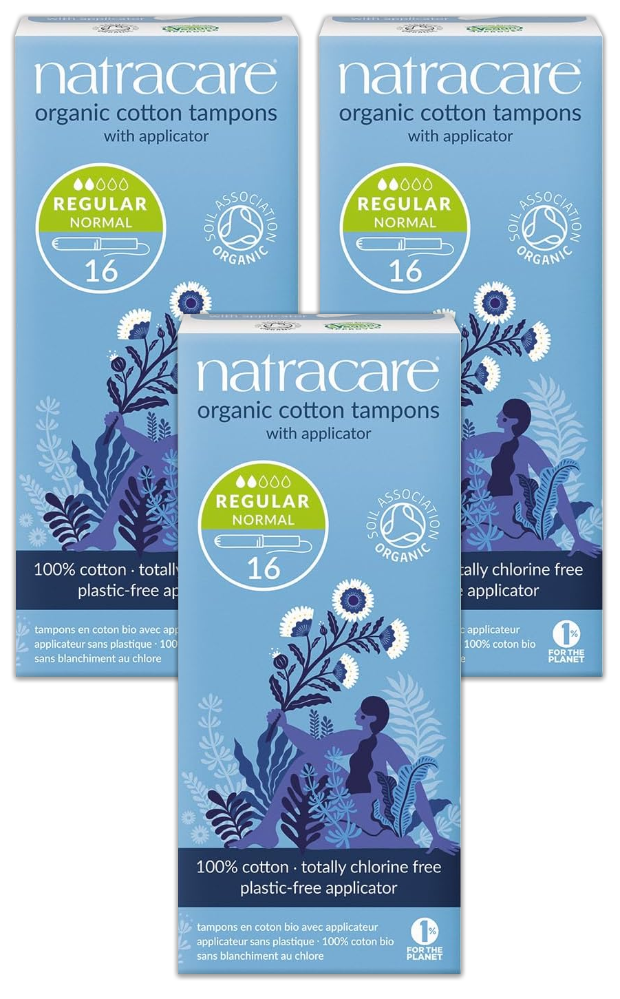 Regular Organic Cotton Tampons with Applicator - 3 Pack