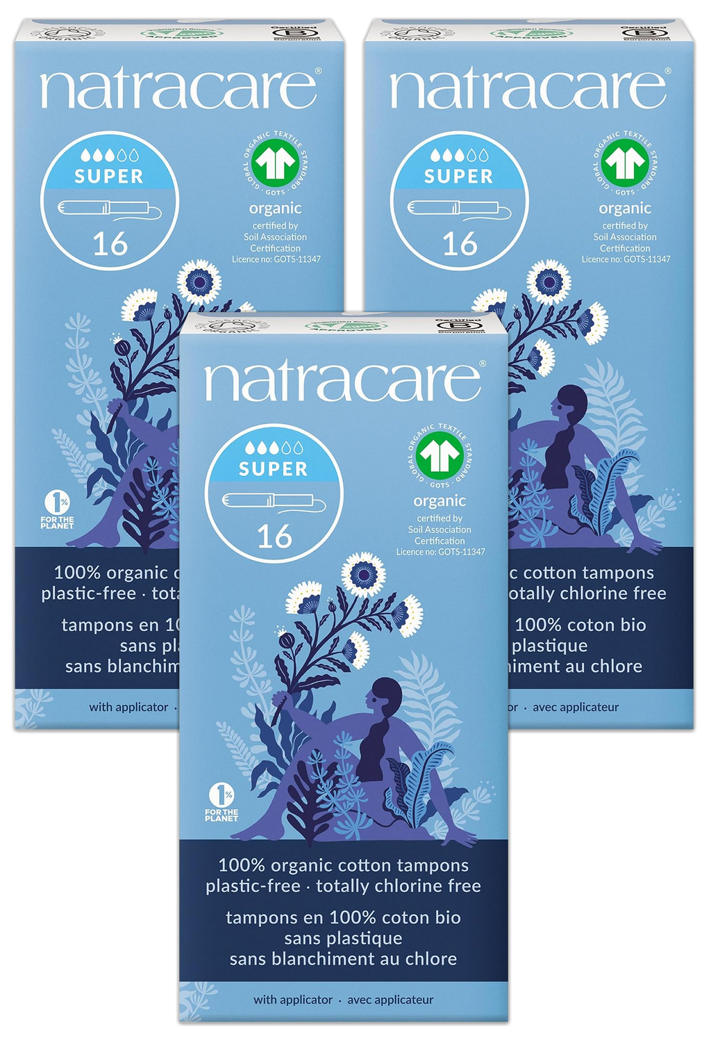 Super Organic Cotton Tampons with Applicator - 3 Pack