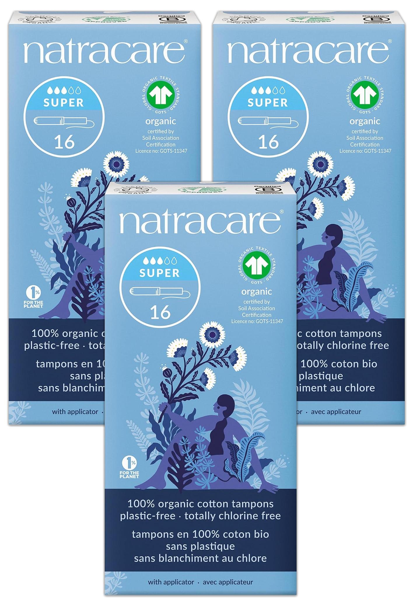 Super Organic Cotton Tampons with Applicator - 3 Pack