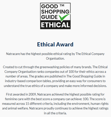 Natracare Ethical Award winner
