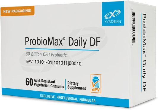 XYMOGEN ProbioMax Daily DF - 30 Billion CFU Probiotic Supplement - Dairy Free Probiotics for Digestive Health - Lactobacillus acidophilus + Bifidobacterium longum (60 Acid Resistant Capsules)