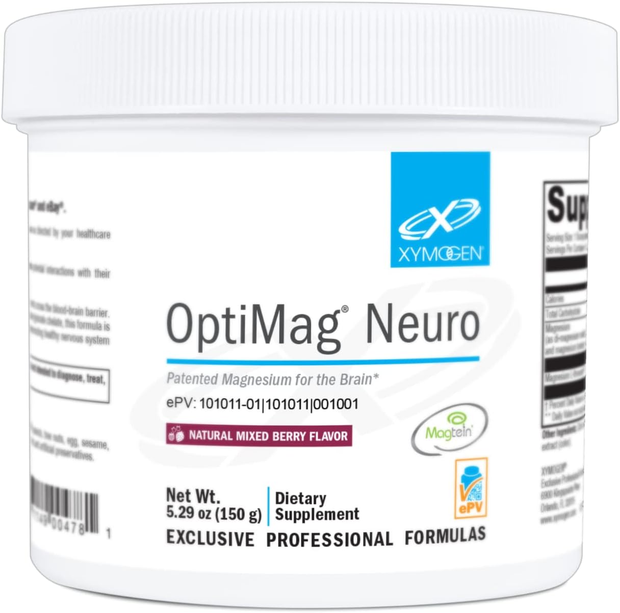 XYMOGEN OptiMag Neuro Magnesium Powder - Magnesium L-Threonate, Magnesium Malate + Magnesium Glycinate Chelated Magnesium to Support Brain Health - Supports Relaxation - Mixed Berry (60 Servings)